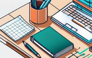 Gut organisierte Schreibtisch mit Notizblock, Taschenrechner und Diagramm fuer strategische Finanzplanung und Verhandlungsvorbereitung.