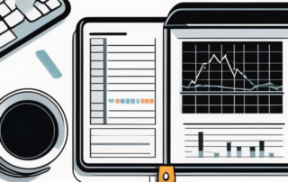 Moderner, gut organisierter Schreibtisch mit Tablet, das Diagramme zeigt, und Notizblock mit Finanzcharts, stift bereit fuer strategische Entscheidungen.