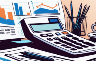 Professionelles Arbeitsumfeld mit Fokus auf Finanzdokumenten, Taschenrechner und Werkzeugen fuer die Steuervorbereitung zur Optimierung des Einkommens im Steuerwesen.