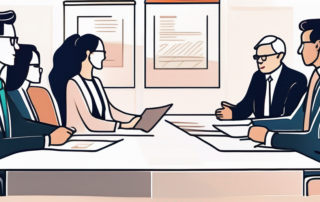 Verhandlungstisch in professionellem Meeting mit Lebenslaeufen und Vertragsvorschlaegen zur Diskussion ueber Einstiegsgehalt.