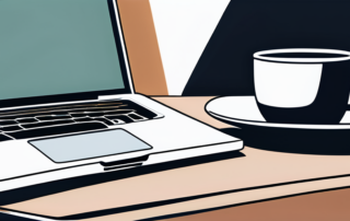 Elegantes Buero mit Konferenztisch, ordentlich gestapelten Dokumenten, Laptop auf Praesentationsfolie und zwei Kaffeetassen, deutet auf professionelle Verhandlung hin.