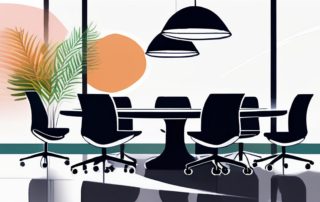 Modernes, helles Buero mit rundem Verhandlungstisch, ergonomischen Stuehlen und lebendigen Pflanzen, ideal fuer Gehaltsverhandlungen