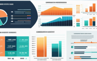 Farbenfrohe Balkendiagramme und Tortendiagramme zu Gehaltsskalen auf modernem Infografik-Layout in Unternehmensumgebung