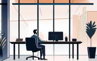 professionelles Buero mit Mitarbeiter und Manager bei konzentrierter, freundlicher Diskussion am Schreibtisch