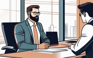 Professioneller im Anzug bei Verhandlung mit Manager im modernen Buero.