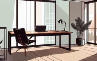 Serene office with two chairs around polished wooden desk and natural light from window.