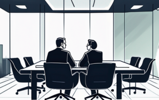 Spannungsgeladener Verhandlungsraum mit zwei Profis bei Gehaltsverhandlungen.