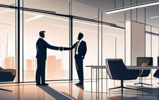 Professioneller in Businesskleidung bei erfolgreicher Vertragsverhandlung im modernen Buero.