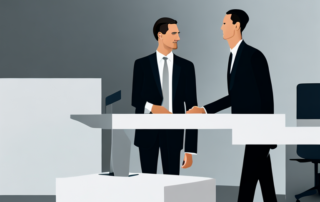 Professioneller Handschlag in modernem Buero bei erfolgreicher Verhandlung