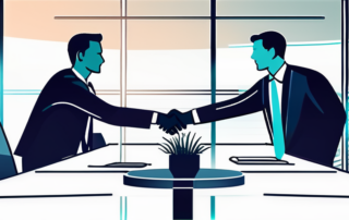 professionelle geschaeftsumgebung moderne buero zwei kollegen haendeschuetteln erfolgreiche verhandlung und einigung