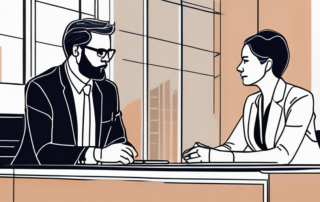 Professioneller in moderner Bueroeinrichtung bei ernsthaftem Gespraech mit Manager.