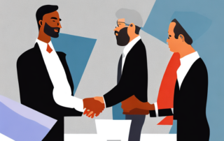 Berufstaetiger schuettelt Hand des Arbeitgebers, symbolisiert erfolgreiche Gehaltsverhandlung im Buero.
