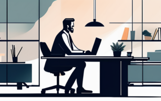 Selbstbewusster Profi im Gespraech mit potenziellem Arbeitgeber in modernem Buero, strategische Planung im Hintergrund.