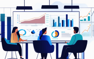 Diverse Gruppe von Fachleuten in Meeting mit Diagrammen zu Verguetungsstrategien.