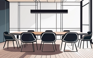 Serener Meetingraum mit modernem Holz-Tisch und stilvollen Stuehlen fuer produktive Eins-zu-eins Gespraeche.