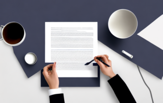 Selbstbewusster Profi ueberprueft strukturiertes Bewerbungsschreiben auf poliertem Schreibtisch unter fokussiertem Licht.