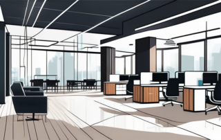Moderne Bueroraeume mit Fitnessstudio, Entspannungslounge, Kaffeebar, Spieltischen und offenem Arbeitsbereich zur Steigerung von Wohlbefinden und Produktivitaet.
