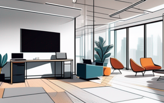 Modernes Buero mit ergonomischen Moebeln, Freizeitraum, Fitnessstudio und Lounge, attraktive Arbeitsumgebung