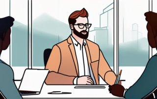 Selbstsicherer Profi beim Gespraech ueber Gehaltsverhandlungen in modernem Buero Umgebungen.