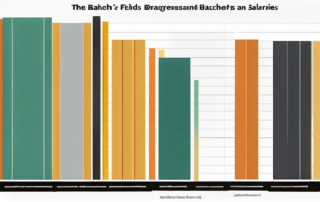 Grafik zeigt Zusammenhang zwischen Bachelor-Fachrichtungen und Einstiegsgehaeltern mit Balken fuer Einkommensniveaus und Farben fuer Branchen.