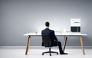 Selbstbewusste Person im Anzug bei Gespraech, symbolisiert erfolgreiche Interviewvorbereitung in modernem Buero.