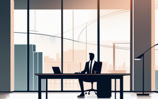 Professioneller Verhandlungserfolg am modernen Buero-Schreibtisch vor grossem Fenster.