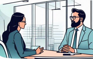 Bueroumgebung mit zwei Personen, die ein konstruktives Gehaltsgespraech fuehren.