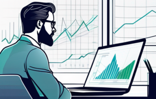 Professioneller diskutiert Analysediagramme und Daten auf Laptop im modernen Buero.