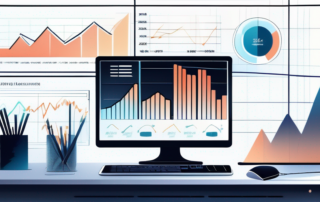 Modernes Computersetup mit Analysediagrammen zu Finanzdaten und Gehaltstrends in professioneller Bueroatmosphaere.
