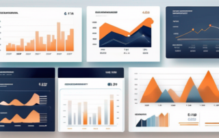 Digitale Dashboard mit Finanzgrafiken und Analysetools vor modernem Buero-Hintergrund.