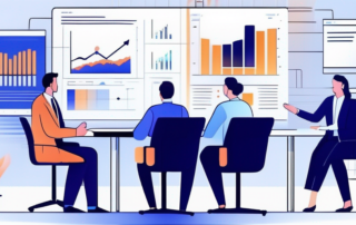 Professionelle Arbeitsumgebung mit Meeting, Diagrammen und Gehaltsstruktur-Diskussionen.