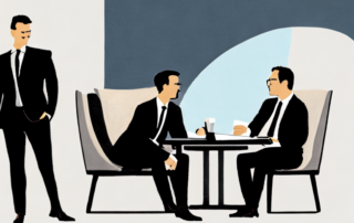 berufliches gespraech zweier personen in formeller kleidung bei gehaltsverhandlungen am tisch