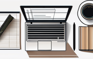 Moderner Arbeitsplatz mit Laptop, Kaffee und Dokumenten, der Vorbereitung und Detailgenauigkeit fuer Gehaltsverhandlungen symbolisiert.