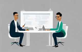 Professionelles Setting mit zwei Personen, die sich ueber einen Tisch die Haende schuetteln, erfolgreiche Verhandlung, Bueroelemente im Hintergrund