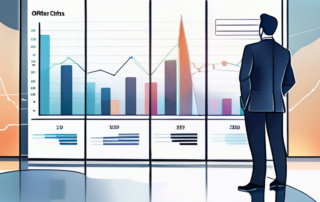 professioneller in modernem buero mit wachstumscharts und finanziellen daten im hintergrund