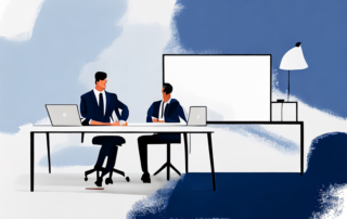 Selbstbewusster Profi im Buero mit erfahrenem Coach fuer effektive Karriereentwicklung und persoenliche Coachingsitzungen