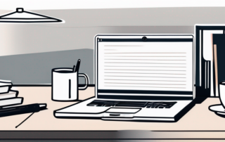 modernes Buero mit Laptop, Notizbuch, Stift und Kaffeetasse ideal fuer Gehaltsverhandlungen