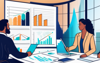 Diverse Gruppe von Fachkraeften in einer Besprechung mit Diagrammen und Grafiken zur Verguetung.