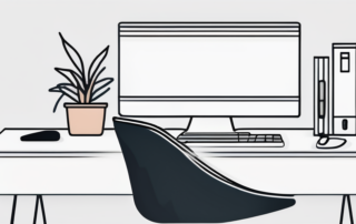 Sauberer Schreibtisch mit Computer und Notizbuch, minimaler Arbeitsplatz, professionelles Ambiente.