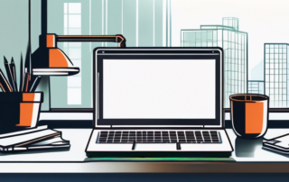 moderne bueroumgebung mit laptop notizblock und stift auf schreibtisch symbolisiert produktivitaet und beruflichen fortschritt