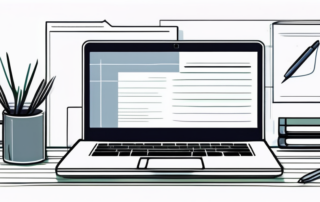 Gut organisierter Arbeitsplatz mit Laptop, Kaffeetasse und Notizblock fuer Gehaltsverhandlungsvorbereitung.