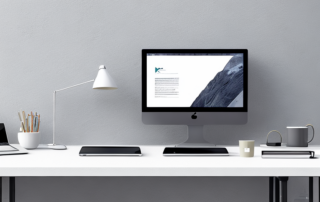 gut organisierter Schreibtisch mit Laptop, Notizbuechern und Kaffee in produktiver Arbeitsatmosphaere, Fokus auf Karriereentwicklung und Coaching