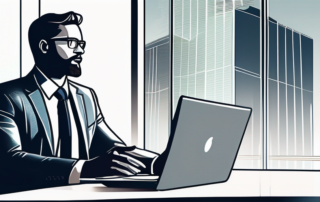 Selbstbewusster Business-Profi im Gespraech in modernem Buero.