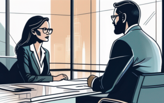 Geschaeftsumgebung mit zwei Profis in ernsthafter Gehaltsverhandlung.