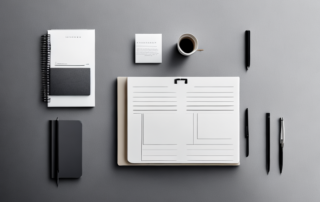 Organisiertes Arbeitszimmer mit Laptop, Notizblock und Stift, professionalitaet und Vorbereitung fuer Gehaltsvorstellung im Bewerbungsschreiben.