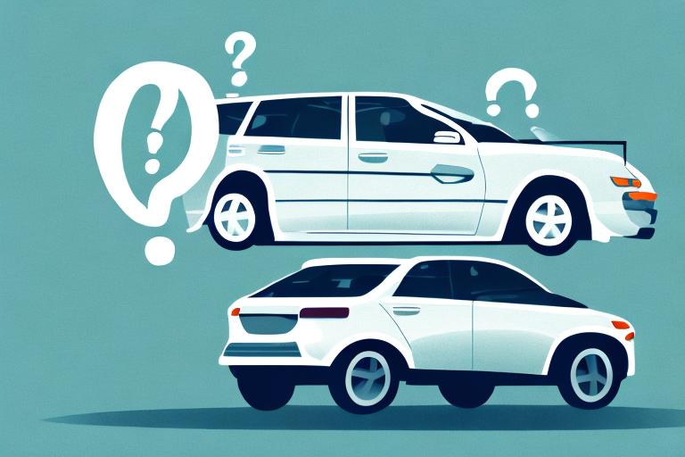 A car parked in a dealership with a large question mark hovering above it