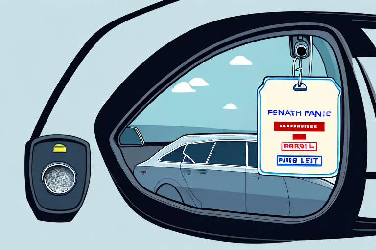 A private car with rental tags hanging from the rearview mirror