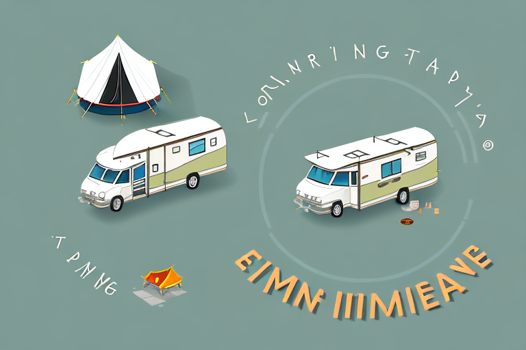 A serene camping site with various camping gear