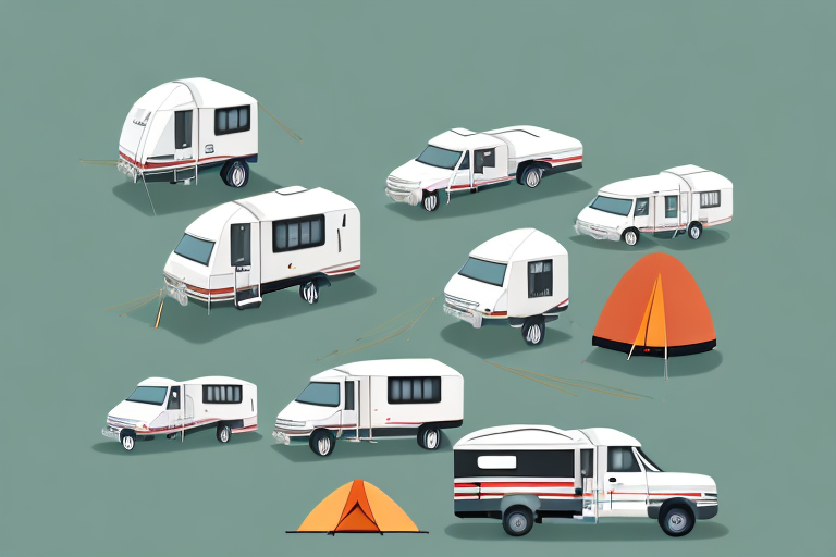 A serene camping scene with various camping vehicles