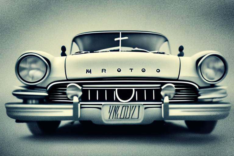 A vintage car positioned in a picturesque setting